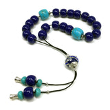 Greek KOMBOLOI Series- Worry Beads Begleri Pony Anxiety Beads Rosary Relaxation Stress Relief (Navy Blue Resin Beads - 13x9 mm, 19 Beads-)