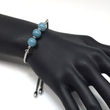 AQUAMARINE GEMSTONE -Albatrosart Design Bracelet on Stainless Steel Slider Chain, Gemstone Adjustable Bracelet, Chain  Bracelet