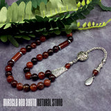 Miracle Red Agate Natural Stone Muslim Big Tasbih, Tasbeeh, Misbaha, Worry Beads, Muslim Prayer Beads, Rosary, Tesbih (10 mm 33 Beads)