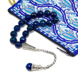 Relaxing Stress Relief Big Beads Prayer Beads, Worry Beads, EFE Tesbih, Maskot Tesbih, Tasbih, Rosary (12 mm - 17 Navy Blue Agate Stone Beads)
