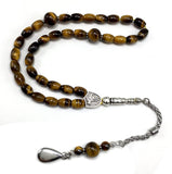ALBATROSART -Elegance Collection- Prayer Beads-Tesbih-Tasbih-Tasbeeh-Misbaha-Masbaha-Subha-Sebha-Sibha-Rosary (Tiger Eye Natural Stone -6x9 mm 33 Beads- & Drop Tassel)