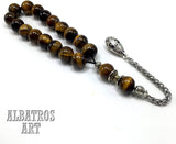 Relaxing Stress Relief Big Beads Prayer Beads, Worry Beads, EFE Tesbih, Maskot Tesbih, Tasbih, Rosary (Tiger Eye Natural Stone - 12 mm- 17 Beads)