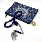 Evil Eye Collection Bracelet -Necklace - Keychain - Worry Beads - Prayer Beads -Komboloi - Begleri - Shawl - Hamsa (Lapis Lazuli Natural Stone & Evil Eye Hamsa Tassel -8 mm 33 Beads-)