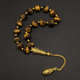 Relaxing Stress Relief Big Beads Prayer Beads, Worry Beads, EFE Tesbih, Maskot Tesbih, Tasbih, Rosary (Tiger Eye Natural Stone Beads and Bracelet- 12mm-17 Beads)