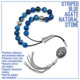 Greek KOMBOLOI Worry Beads Anxiety Beads Rosary Relaxation Stress Relief -BLUE AGATE BEADS -10mm Diameter-