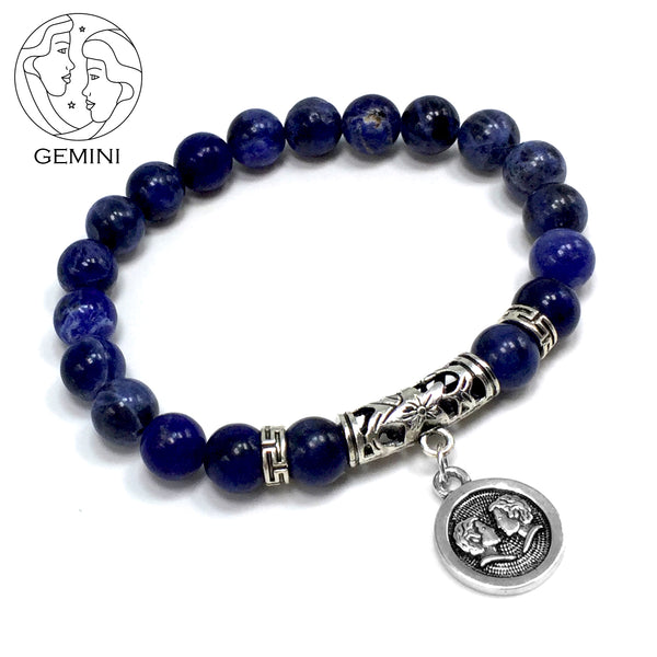 GEMINI ZODIAC Healing Gemstone Bracelets According to Zodiac Series -8 mm Sodalite Stone Beads- Astrology Healing Stress Relief Bracelets