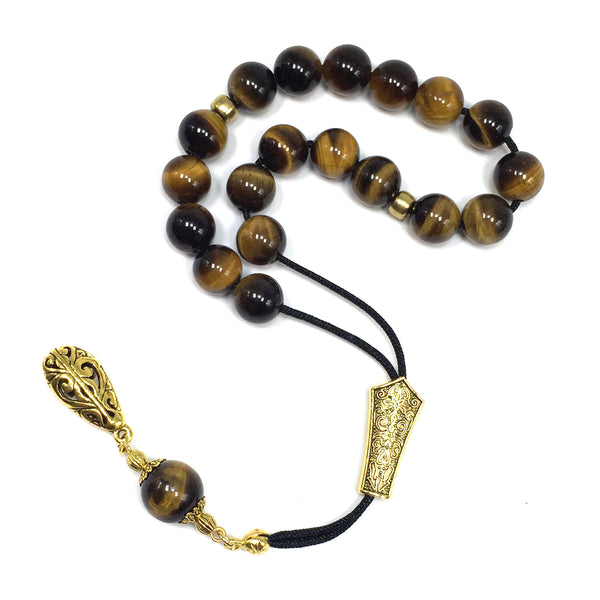 Greek KOMBOLOI Worry Beads Anxiety Beads Rosary Relaxation Stress Relief -TIGER EYE STONE BEADS -10mm Diameter-