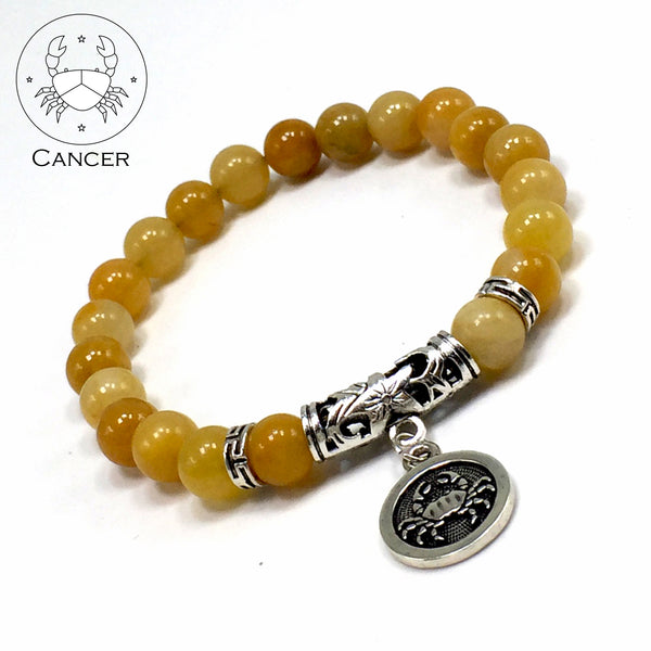 CANCER ZODIAC Healing Gemstone Bracelets According to Zodiac Series -8 mm Yellow Jade Beads- Astrology Healing Stress Relief Bracelets