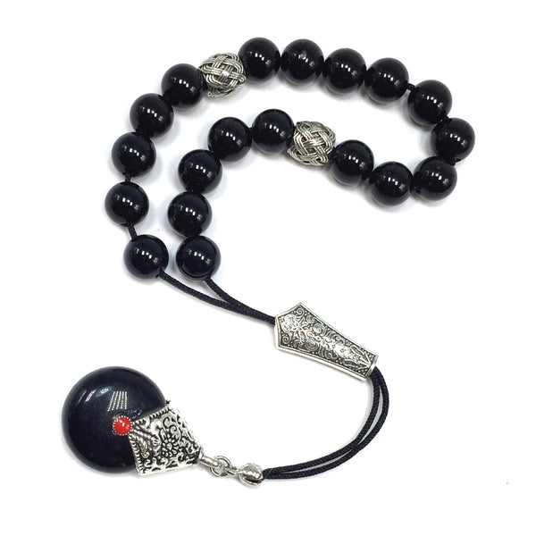 Greek KOMBOLOI Worry Beads Anxiety Beads Rosary Relaxation Stress Relief -SHINY BLACK ONYX BEADS -10mm Diameter-