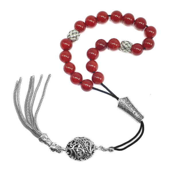 Greek KOMBOLOI Worry Beads Anxiety Beads Rosary Relaxation Stress Relief -RED AGATE STONE BEADS -10mm Diameter-