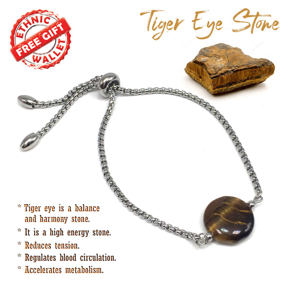 TIGER EYE GEMSTONE -Albatrosart Design Bracelet on Stainless Steel Slider Chain, Gemstone Adjustable Bracelet, 11 inches Chain Bracelet