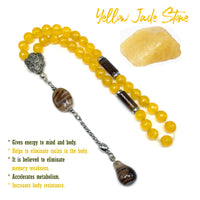 Yellow Jade Natural Stone Muslim Tesbih, Tasbih, Tasbeeh, Misbaha, Worry Beads, Muslim Prayer Beads, Rosary (8 mm 33 Faceted Beads)