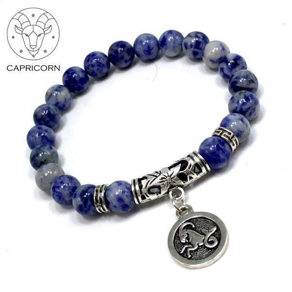 CAPRICORN ZODIAC Healing Gemstone Bracelets According to Zodiac Series -8 mm Blue Spot Beads- Astrology Healing Stress Relief Bracelets