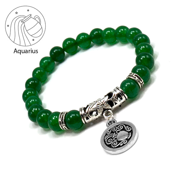 AQUARIUS ZODIAC Healing Gemstone Bracelets According to Zodiac Series -8 mm Green Jade Beads- Astrology Healing Stress Relief Bracelets