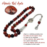 Miracle Red Agate Natural Stone Muslim Big Tasbih, Tasbeeh, Misbaha, Worry Beads, Muslim Prayer Beads, Rosary, Tesbih (10 mm 33 Beads)