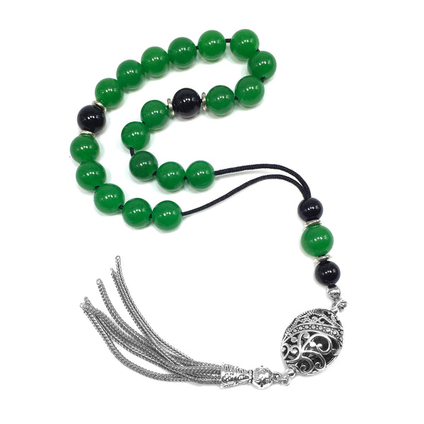 Greek KOMBOLOI Worry Beads Anxiety Beads Rosary Relaxation Stress Relief -GREEN JADE BEADS -10mm Diameter-