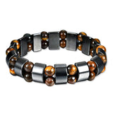 Real Tiger Eye Natural Stone Beaded Magnetic Hematite Bracelet (6mm beads)