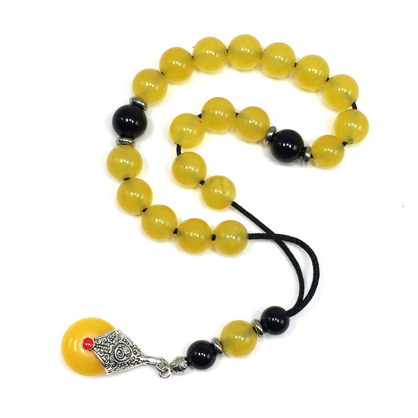 Greek KOMBOLOI Worry Beads Anxiety Beads Rosary Relaxation Stress Relief -YELLOW JADE STONE BEADS -10mm Diameter-