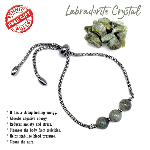 LABRADORITE CRYSTAL GEMSTONE -Albatrosart Design Bracelet on Stainless Steel Slider Chain, Gemstone Adjustable Bracelet, Chain Bracelet