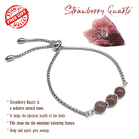 Albatrosart Design -STRAWBERRY QUARTZ GEMSTONE Bracelet on Stainless Steel Slider Chain, Gemstone Adjustable Bracelet, 11 inches Bracelet