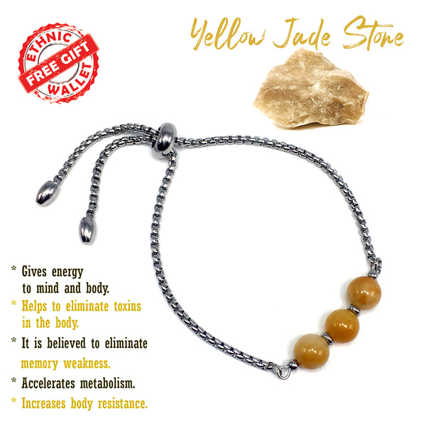 YELLOW JADE GEMSTONE Albatrosart Design Bracelet on Stainless Steel Slider Chain, Gemstone Adjustable Bracelet, 11 inches Chain Bracelet