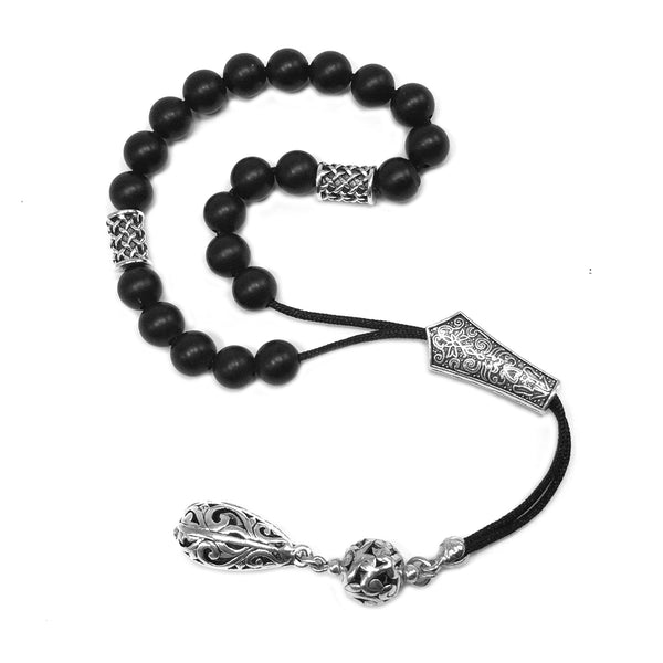 Greek KOMBOLOI Worry Beads Anxiety Beads Rosary Relaxation Stress Relief -MATTE BLACK ONYX BEADS -8mm Diameter-