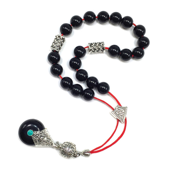 Greek KOMBOLOI Worry Beads Anxiety Beads Rosary Relaxation Stress Relief -SHINY BLACK ONYX BEADS -8mm Diameter-
