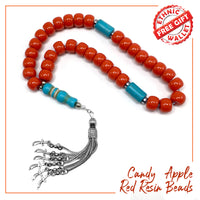 BIG Prayer Beads Stress Beads Worry Beads Tesbih Tasbih Tasbeeh Misbaha Subha Rosary (Candy Apple Resin Beads -13X9 mm- 33 Beads)