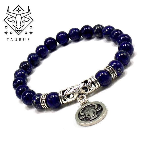 TAURUS ZODIAC Healing Gemstone Bracelets According to Zodiac Series -8 mm Lapis Lazuli Beads- Astrology Healing Stress Relief Bracelets
