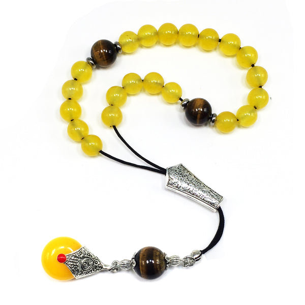 Greek KOMBOLOI Worry Beads Anxiety Beads Rosary Relaxation Stress Relief -YELLOW JADE STONE BEADS -8mm Diameter-