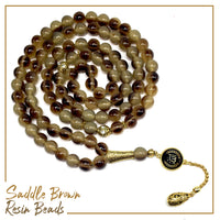 Big Saddle Brown Muslim Prayer Beads, Tesbih, Tasbih, Tasbeeh, Misbaha, Masbaha, Muslim Tasbih, Rosary Allah Tassel (12 mm 99 Resin Beads)