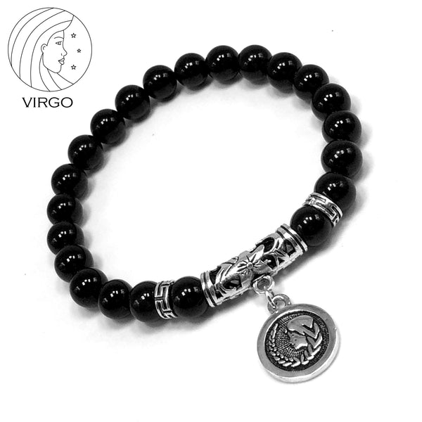 VIRGO ZODIAC- Healing Gemstone Bracelets According to Zodiac Series -8 mm Black Obsidian Beads- Astrology Healing Stress Relief Bracelets