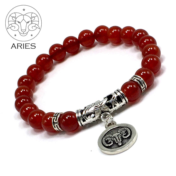 ARIES ZODIAC Healing Gemstone Bracelets According to Zodiac Series -8 mm Red Agate Stone Beads- Astrology Healing Stress Relief Bracelets
