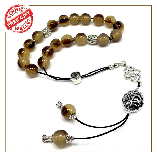Greek KOMBOLOI, Worry Beads, Anxiety Beads, Relaxing Beads, Stress Relief Relaxation (Saddle Brown -12 mm- 19 Big Beads)