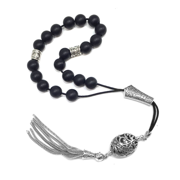 Greek KOMBOLOI Worry Beads Anxiety Beads Rosary Relaxation Stress Relief -MATTE BLACK ONYX BEADS -10mm Diameter-
