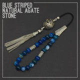 Greek KOMBOLOI Worry Beads Anxiety Beads Rosary Relaxation Stress Relief -BLUE AGATE BEADS -8mm Diameter-