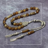 Brown Agate Muslim Tesbih, Tasbih, Tasbeeh, Misbaha, Worry Beads, Muslim Prayer Beads, Rosary (8 mm 33 Faceted Beads)