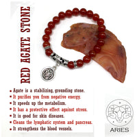 ARIES ZODIAC Healing Gemstone Bracelets According to Zodiac Series -8 mm Red Agate Stone Beads- Astrology Healing Stress Relief Bracelets