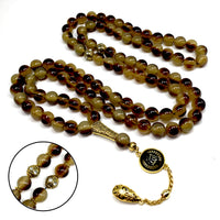 Big Saddle Brown Muslim Prayer Beads, Tesbih, Tasbih, Tasbeeh, Misbaha, Masbaha, Muslim Tasbih, Rosary Allah Tassel (12 mm 99 Resin Beads)