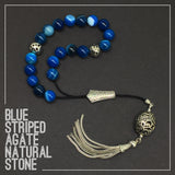 Greek KOMBOLOI Worry Beads Anxiety Beads Rosary Relaxation Stress Relief -BLUE AGATE BEADS -10mm Diameter-