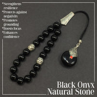 Greek KOMBOLOI Worry Beads Anxiety Beads Rosary Relaxation Stress Relief -SHINY BLACK ONYX BEADS -10mm Diameter-