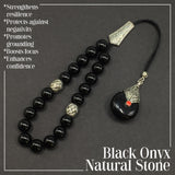 Greek KOMBOLOI Worry Beads Anxiety Beads Rosary Relaxation Stress Relief -SHINY BLACK ONYX BEADS -10mm Diameter-