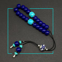 Greek KOMBOLOI Series- Worry Beads Begleri Pony Anxiety Beads Rosary Relaxation Stress Relief (Navy Blue Resin Beads - 13x9 mm, 19 Beads-)