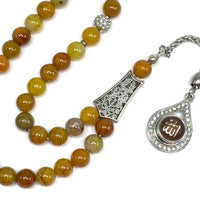 Dragon Vein Agate Muslim Tesbih, Tasbih, Tasbeeh, Misbaha, Worry Beads, Muslim Prayer Beads, Rosary (8 mm 33 Faceted Beads and Allah Tassel)