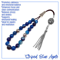 Greek KOMBOLOI Worry Beads Anxiety Beads Rosary Relaxation Stress Relief -BLUE AGATE BEADS -10mm Diameter-