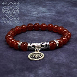 ARIES ZODIAC Healing Gemstone Bracelets According to Zodiac Series -8 mm Red Agate Stone Beads- Astrology Healing Stress Relief Bracelets