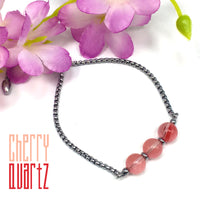 CHERRY QUARTZ GEMSTONE -Albatrosart Design Bracelet on Stainless Steel Slider Chain, Gemstone Adjustable Bracelet, 11 inch Chain Bracelet