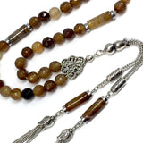 Brown Agate Muslim Tesbih, Tasbih, Tasbeeh, Misbaha, Worry Beads, Muslim Prayer Beads, Rosary (8 mm 33 Faceted Beads)