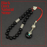 Greek KOMBOLOI Worry Beads Anxiety Beads Rosary Relaxation Stress Relief -SHINY BLACK ONYX BEADS -8mm Diameter-