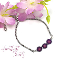 AMETHYST QUARTZ -Albatrosart Design Bracelet on Stainless Steel Slider Chain, Gemstone Adjustable Bracelet, 11 inches Bracelet